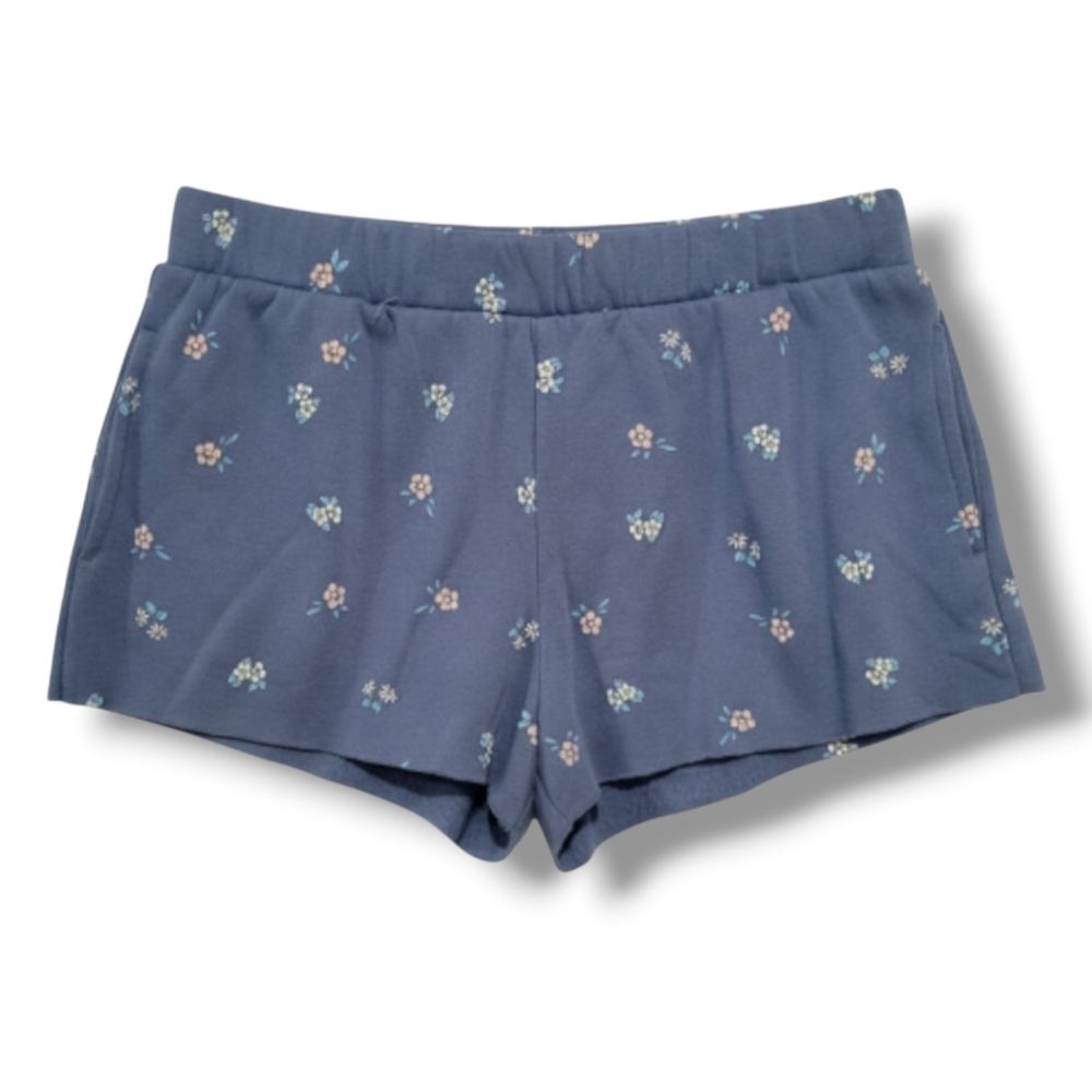 Colsie Women’s Blue Floral Fleece Lounge Shorts with Pockets – Size Small